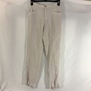 Nicole Miller New York Womens Beige Linen Pants Size M Elastic Waist Relaxed Fit